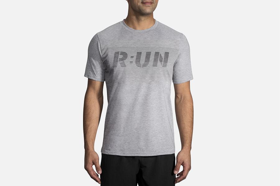 Brooks Distance Men Clothing & Running Tee Grey JPQ254109